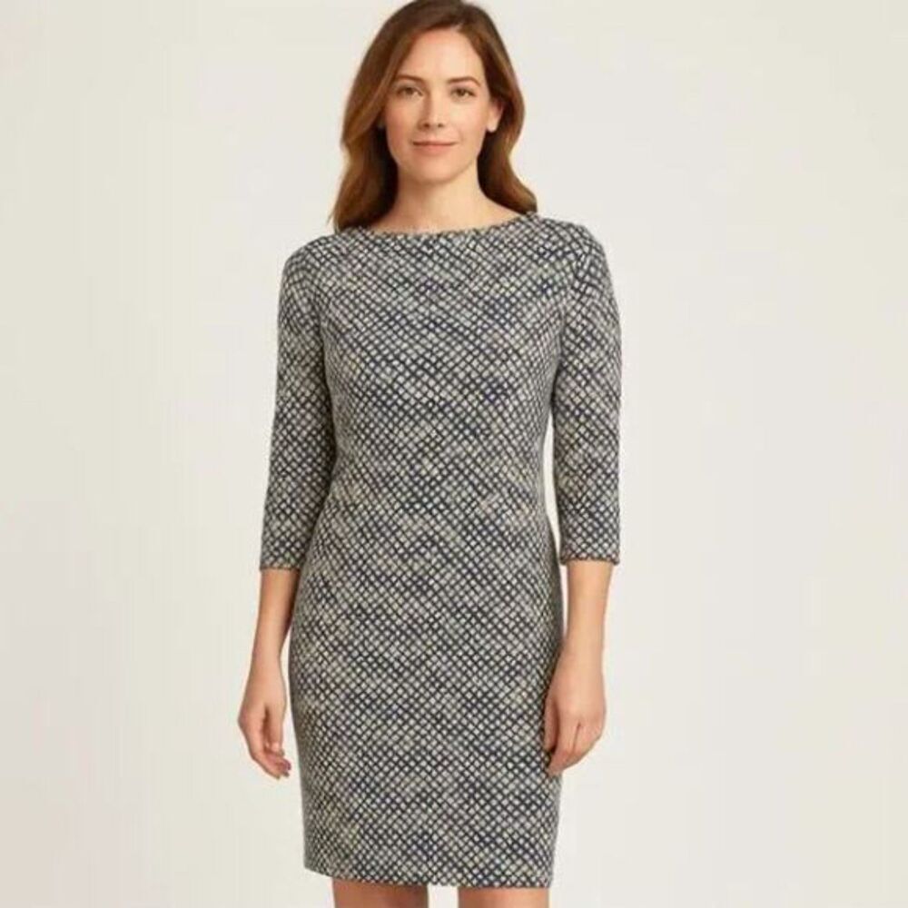 J. MCLAUGHLIN Tan Blue Bainbridge Catalina Cloth Office Sheath Dress Size Small